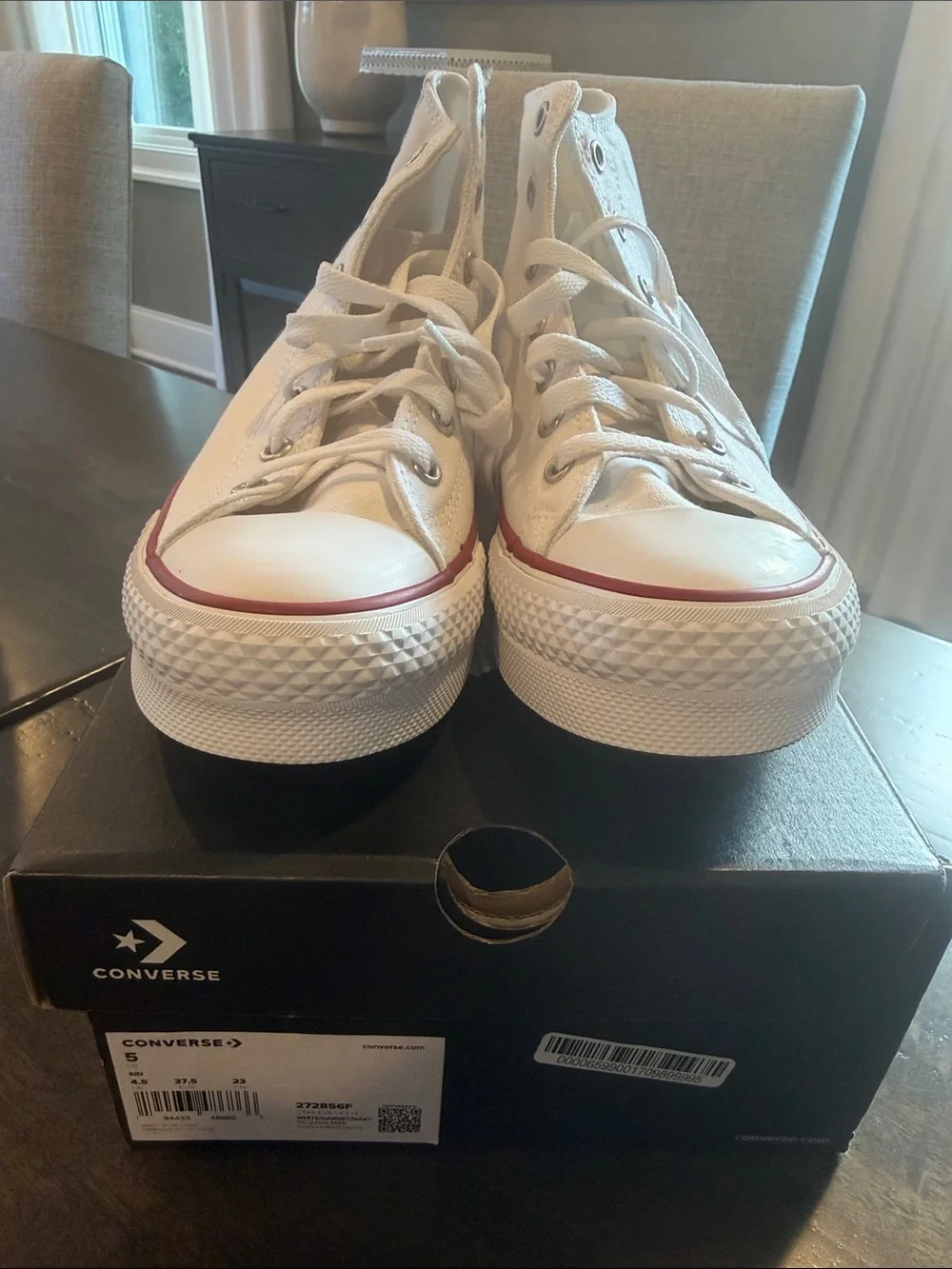 Converse Kids White High-Top Sneakers with Red Stripe